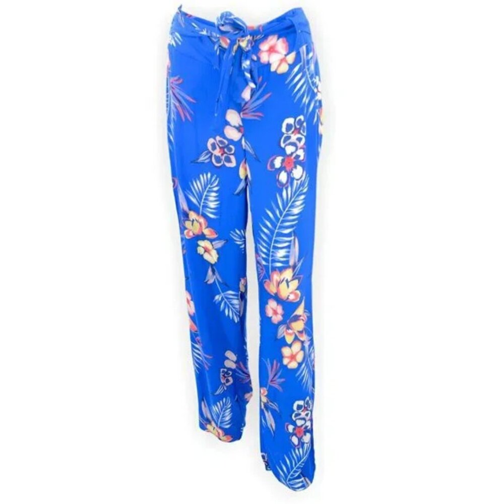 New Look Blue Coral Yellow Pink Hawaiian Floral Relaxed Lounge Beach Pants M
